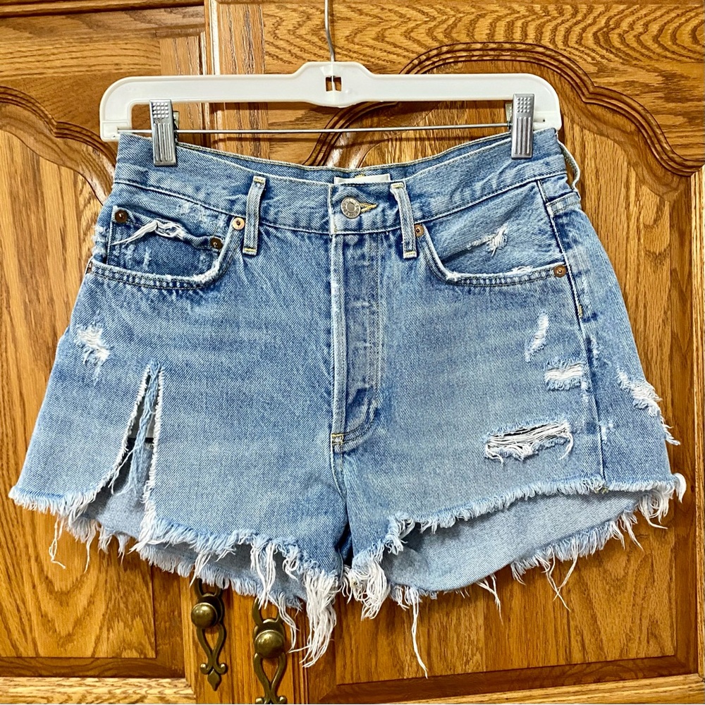 AGOLDE Parker Vintage Button Fly Cutoff Raw Hem Denim Shorts Women’s Size 25 - Picture 3 of 10